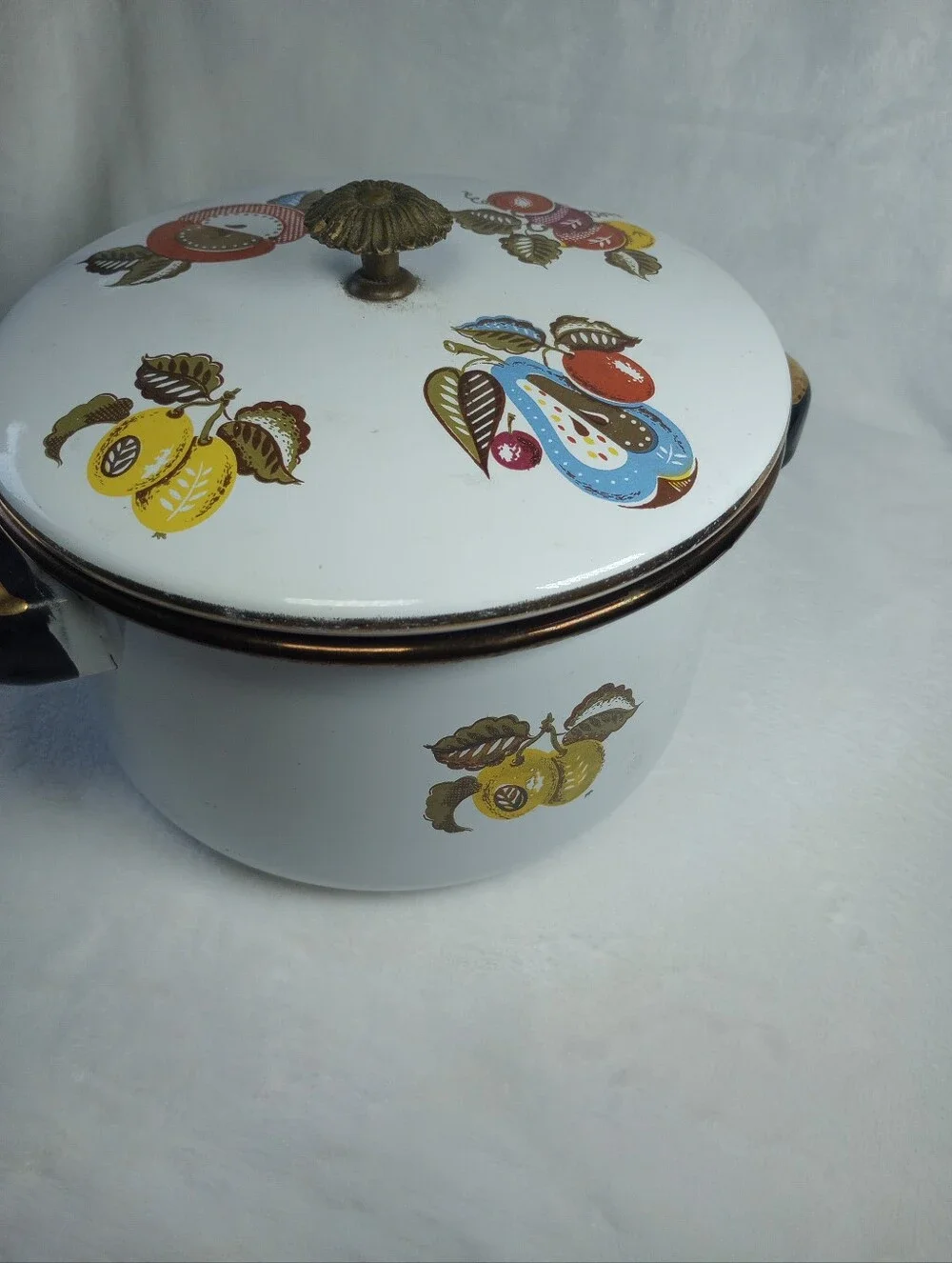 VTG George's Briard Cottage Granny Metal Enamel Coated Pan Fruit Pattern 2-6 Qt